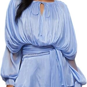 Lantern Sleve Ruffle Top Side Tie Mini Dress